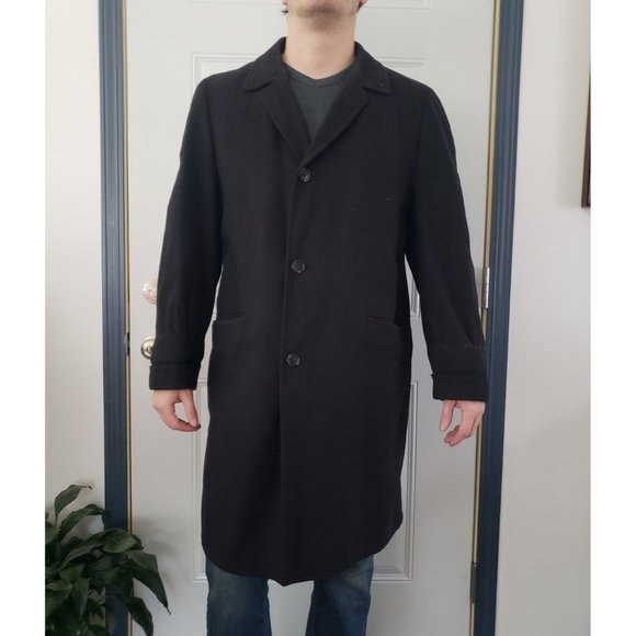 60s Black Wool‎ Men's Overcoat - Picture 1 of 5